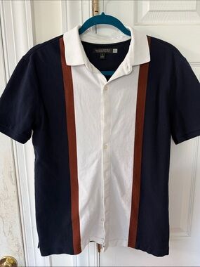 Banana Republic Men’s Navy, White & Brown Short-Sleeve Polo